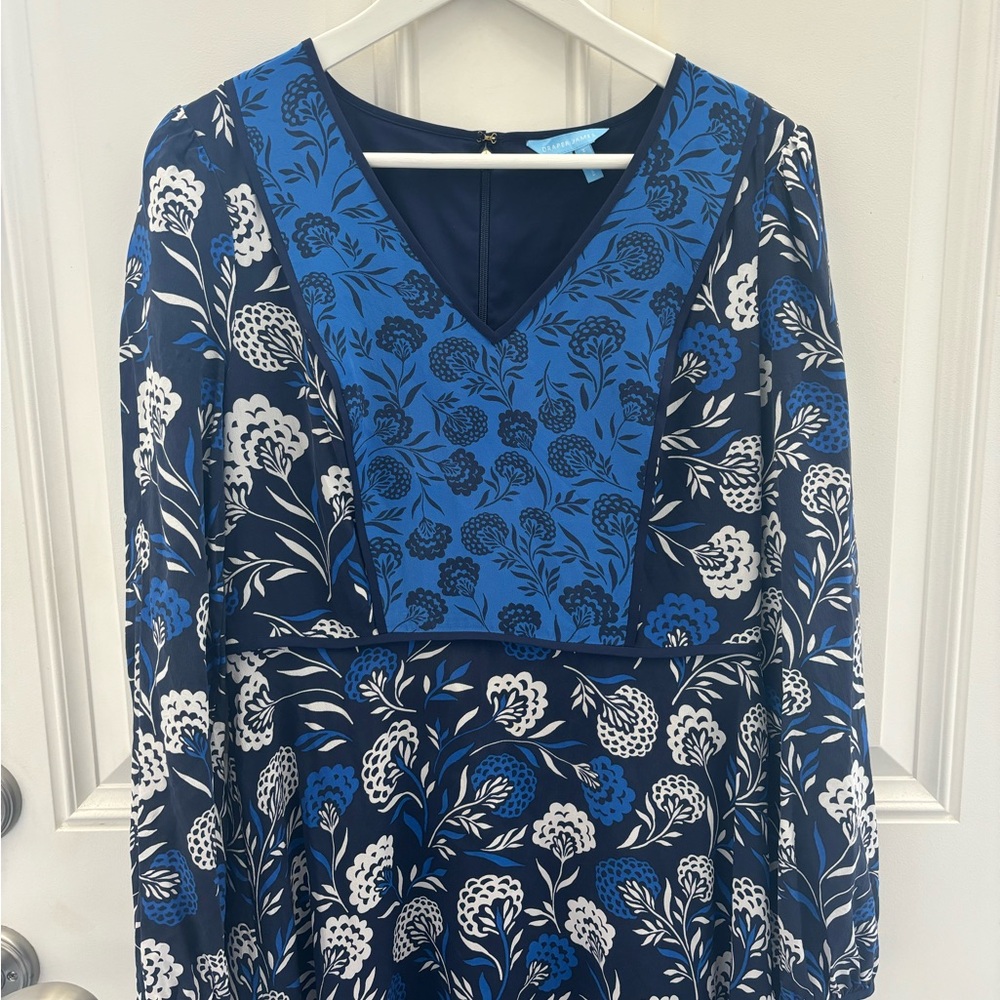 Draper James Silk Mixed Print V-Neck Midi Dress 8 - Picture 3 of 9